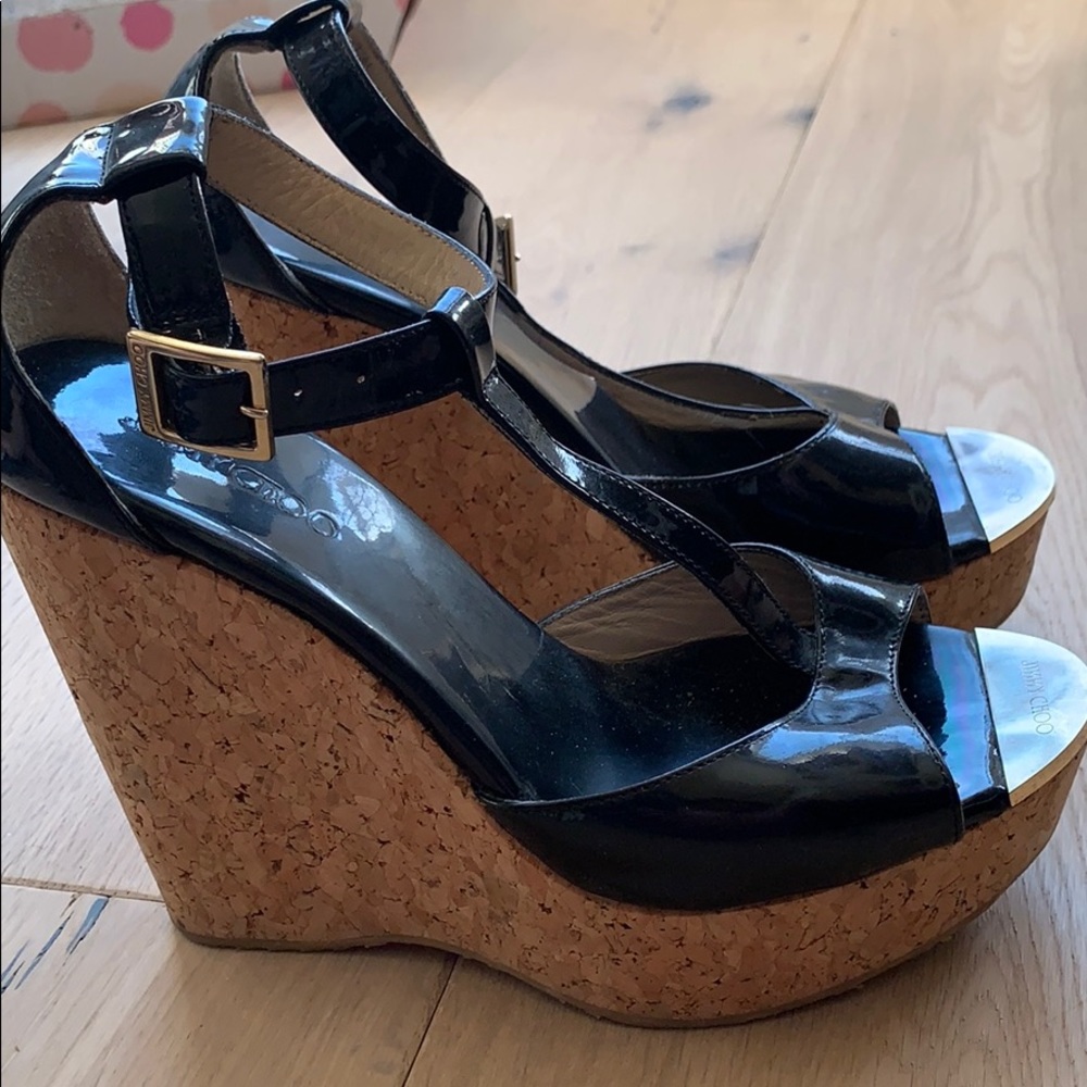 Jimmy Choo black patent leather platforms